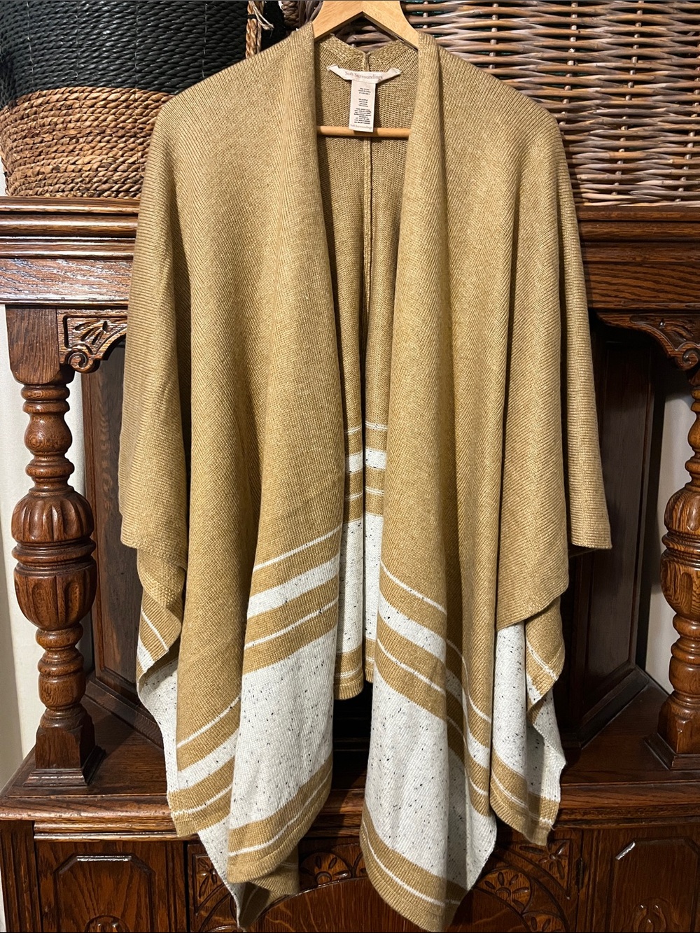 Soft Surroundings Tan & Cream Open Front Wrap Poncho